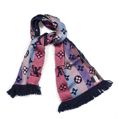 Louis Vuitton Wool Silk Rainbow Logomania Scarf Navy 1 of 3