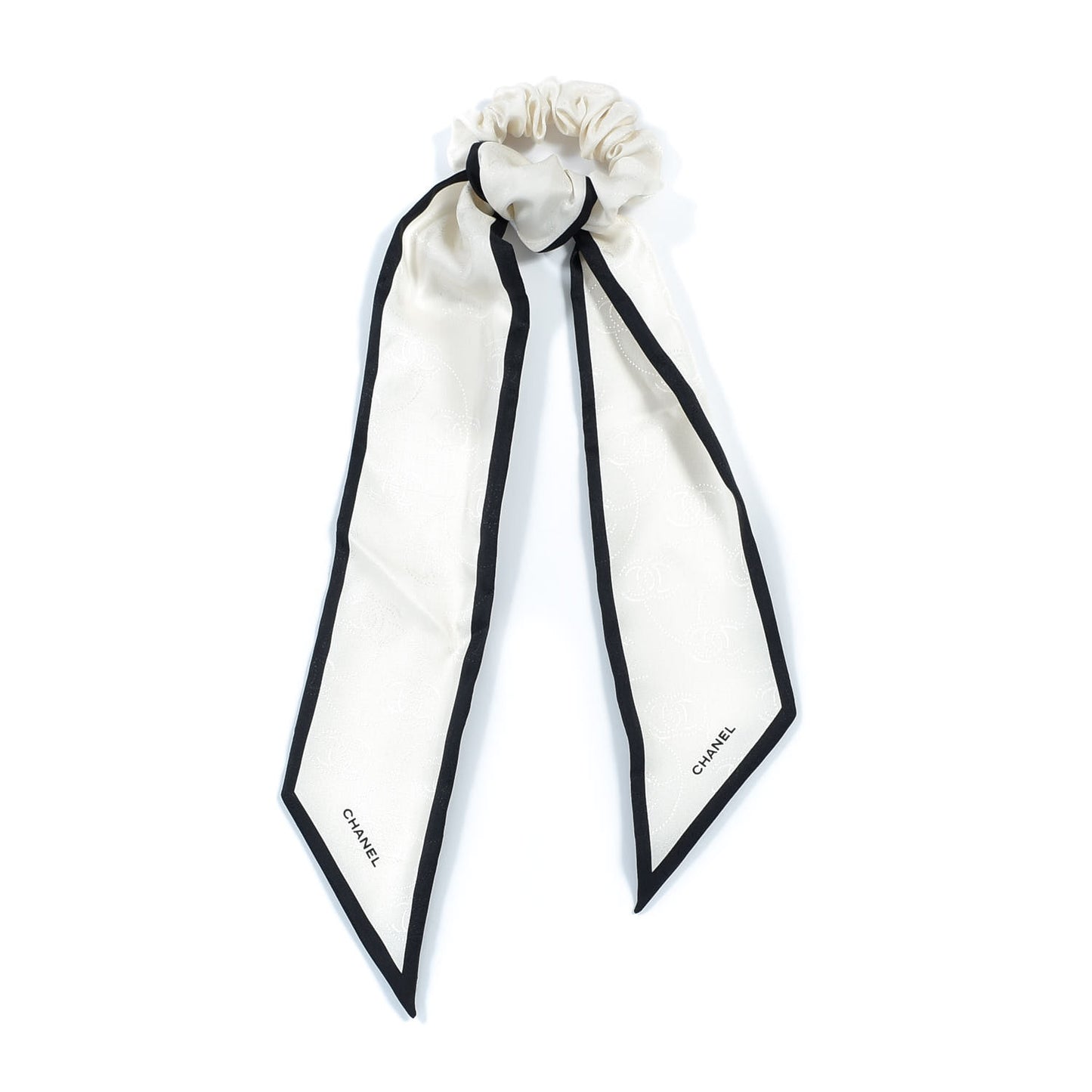 Silk Twill Hair Tie Ivory Black