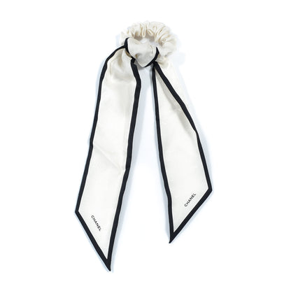 Chanel Silk Twill Hair Tie Ivory Black 1 of 3