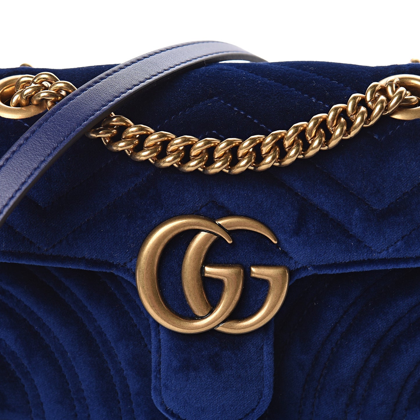 Velvet Matelasse Mini GG Marmont Shoulder Bag Cobalt Blue