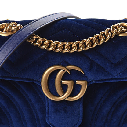 Gucci Velvet Matelasse Mini GG Marmont Shoulder Bag Cobalt Blue 10 of 12