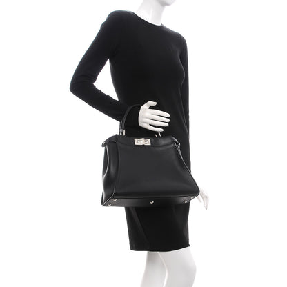 Fendi Vitello Seta Python Crocodile Monster Eyes Medium Peekaboo Iconic Satchel Black Girasole 3 of 10