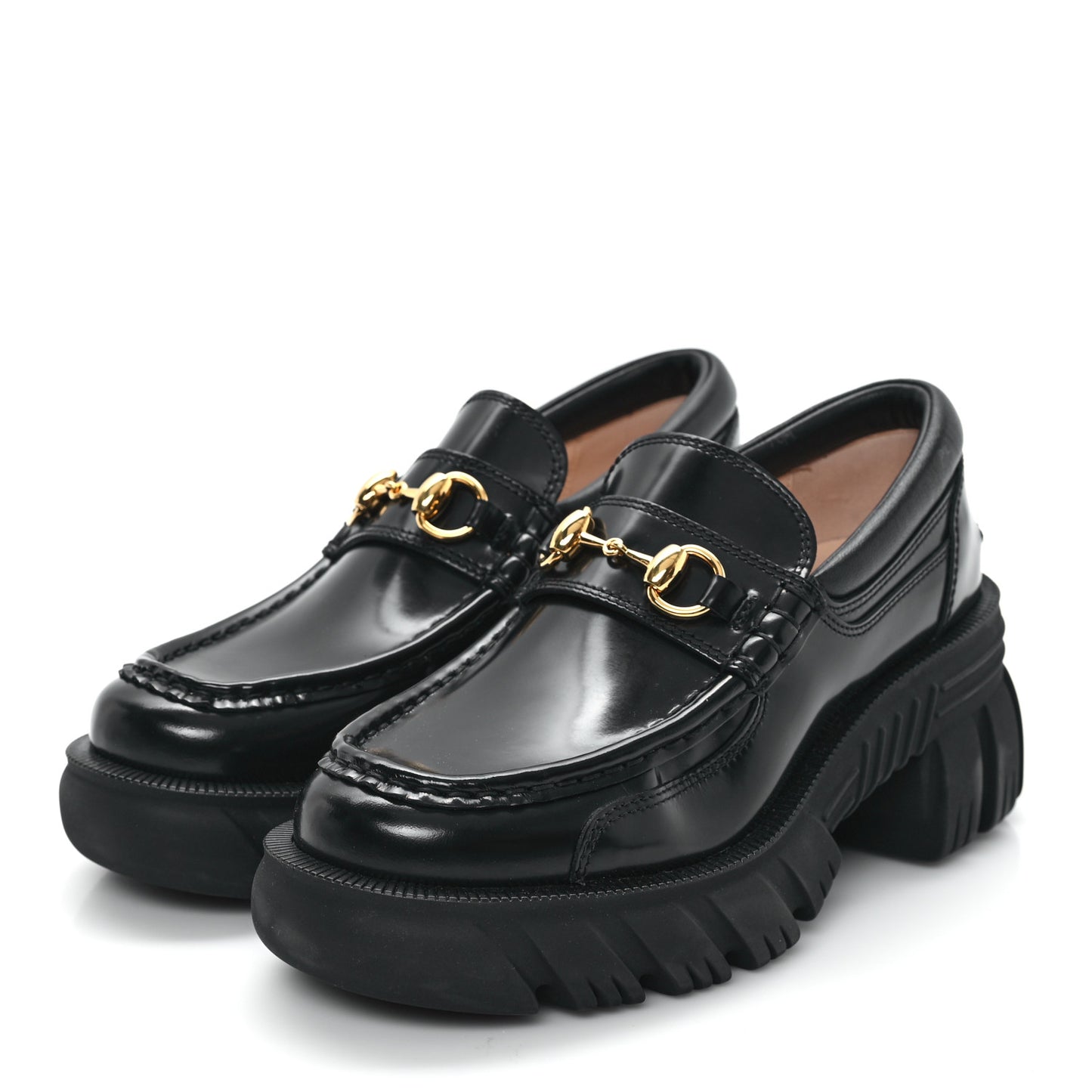 Magnum Calfskin Nappa Samoa Womens Horsebit Platform Chunky Lug Sole 40mm Loafers 35 Black