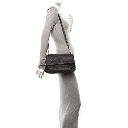 Saint Laurent Calfskin Crocodile Embossed Medium West Hollywood Monogram Fold-Over Grey 2 of 11