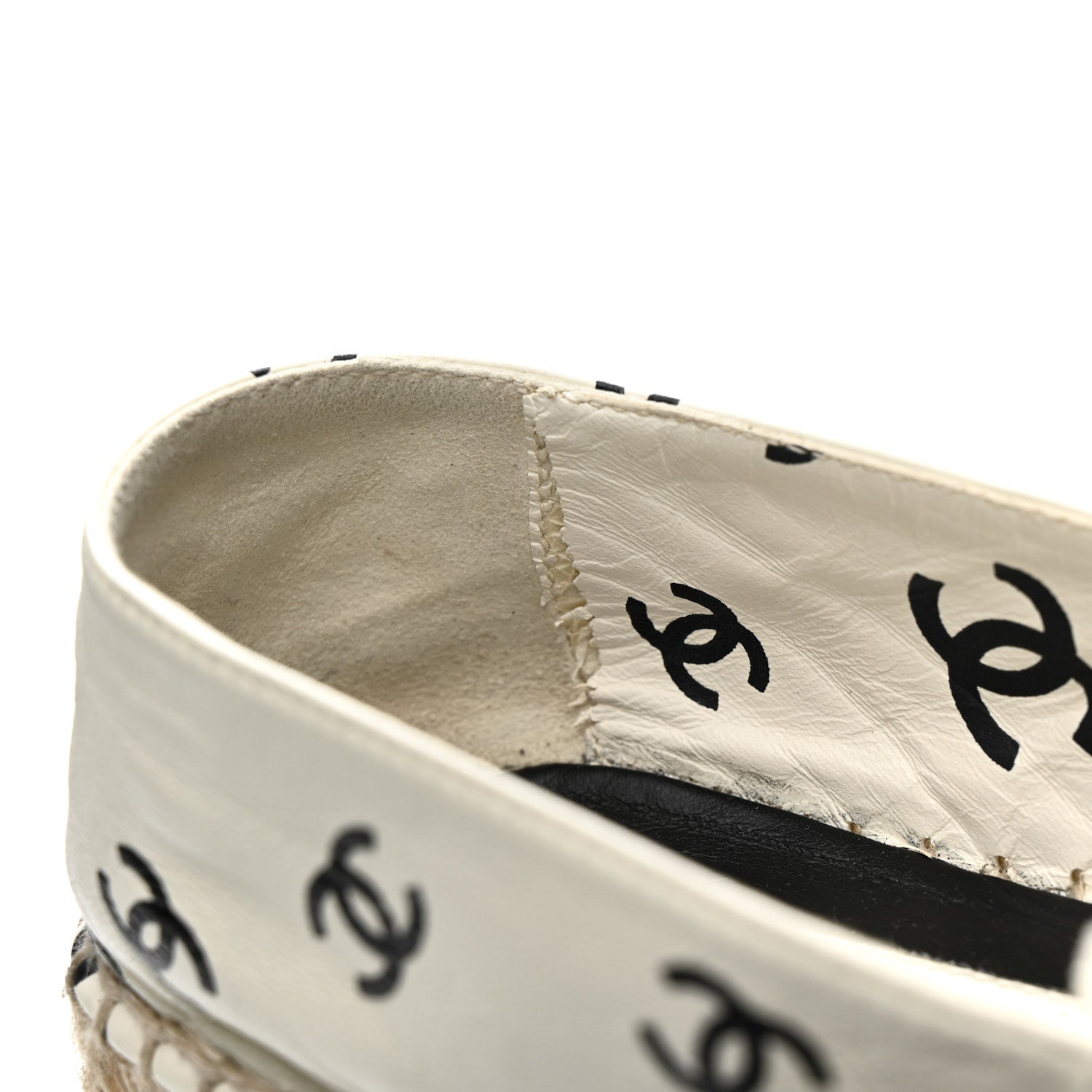Chanel Lambskin Printed CC Espadrilles 37 White Black 13 of 14