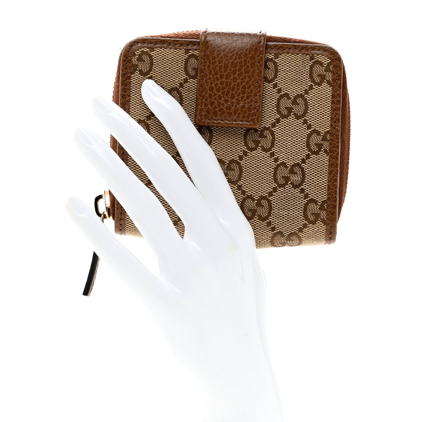 Monogram Dollar Calfskin Zip Around French Wallet Beige Ebony Tabacco