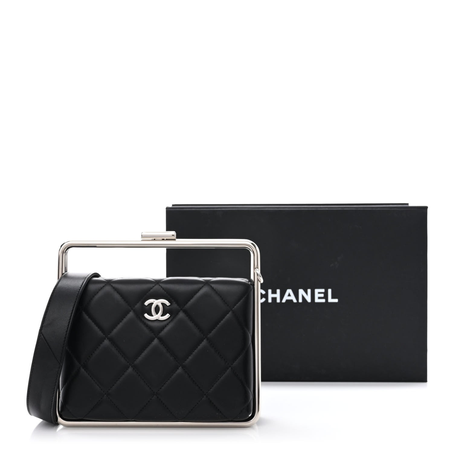 Chanel Quilted Lambskin Metal Bar Clutch Bag Black 12 of 12