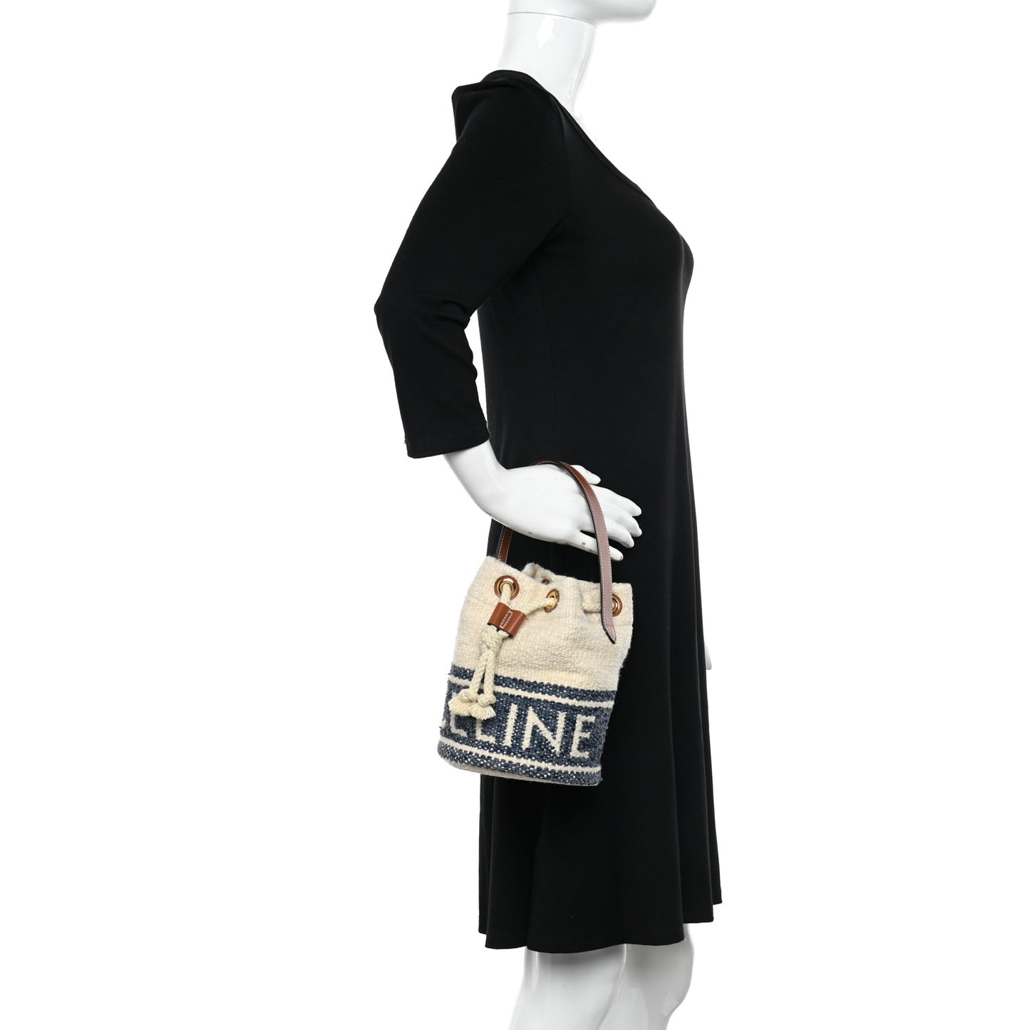 Plein Soleil Textile Calfskin Teen Drawstring Bag Cream