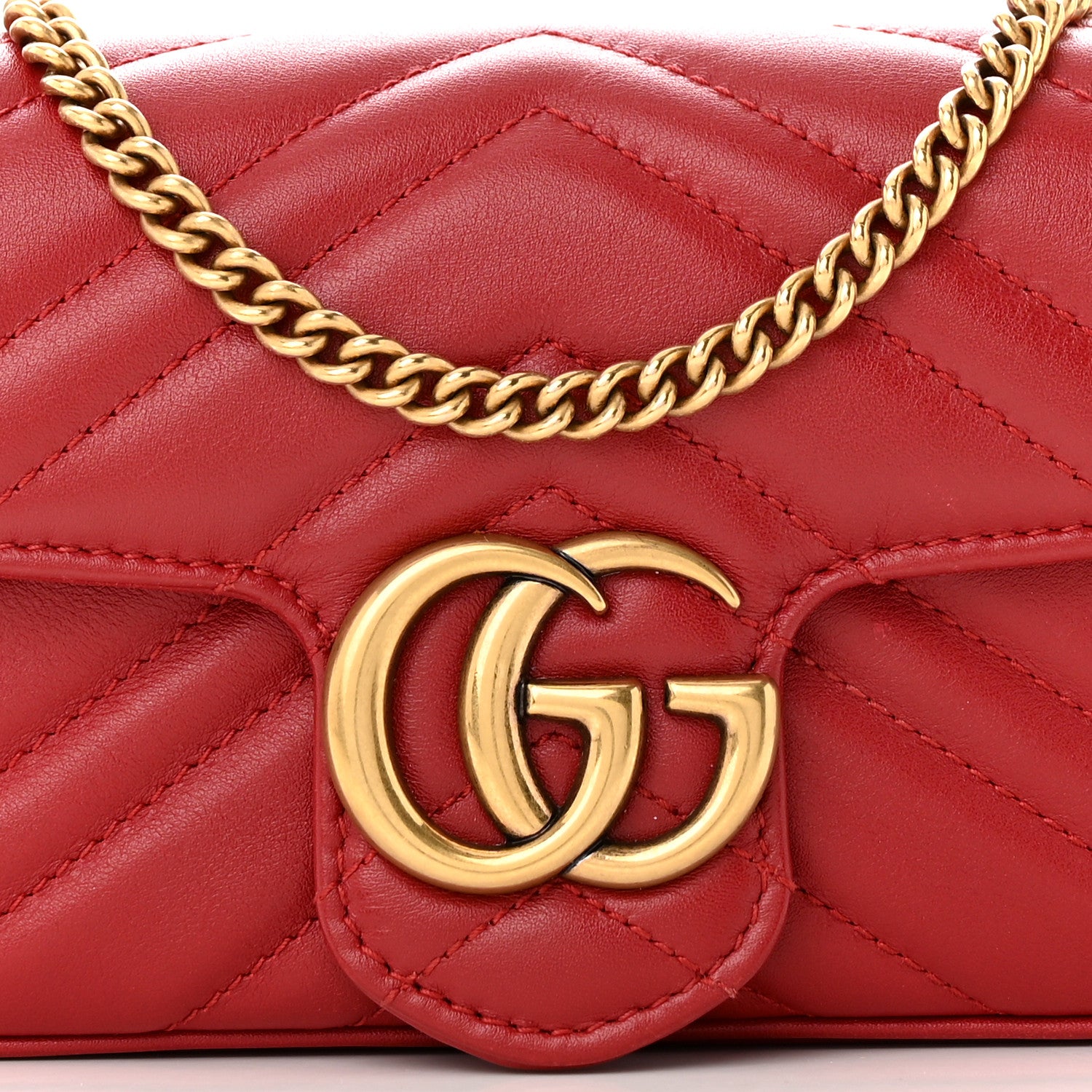 Gucci Calfskin Matelasse Super Mini GG Marmont Shoulder Bag Hibiscus Red 8 of 12