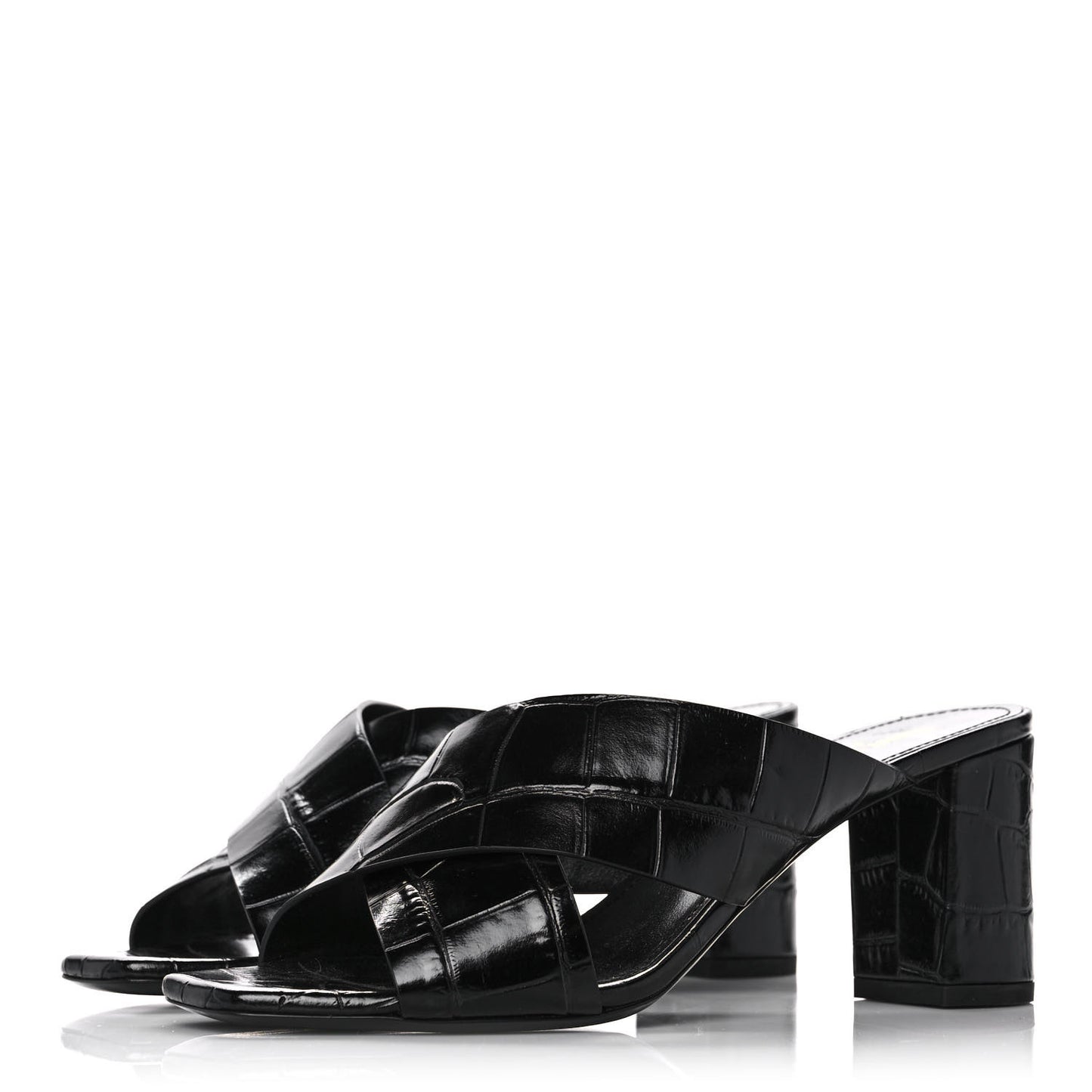 Crocodile Embossed Calfskin LouLou Mule Sandals 37 Black