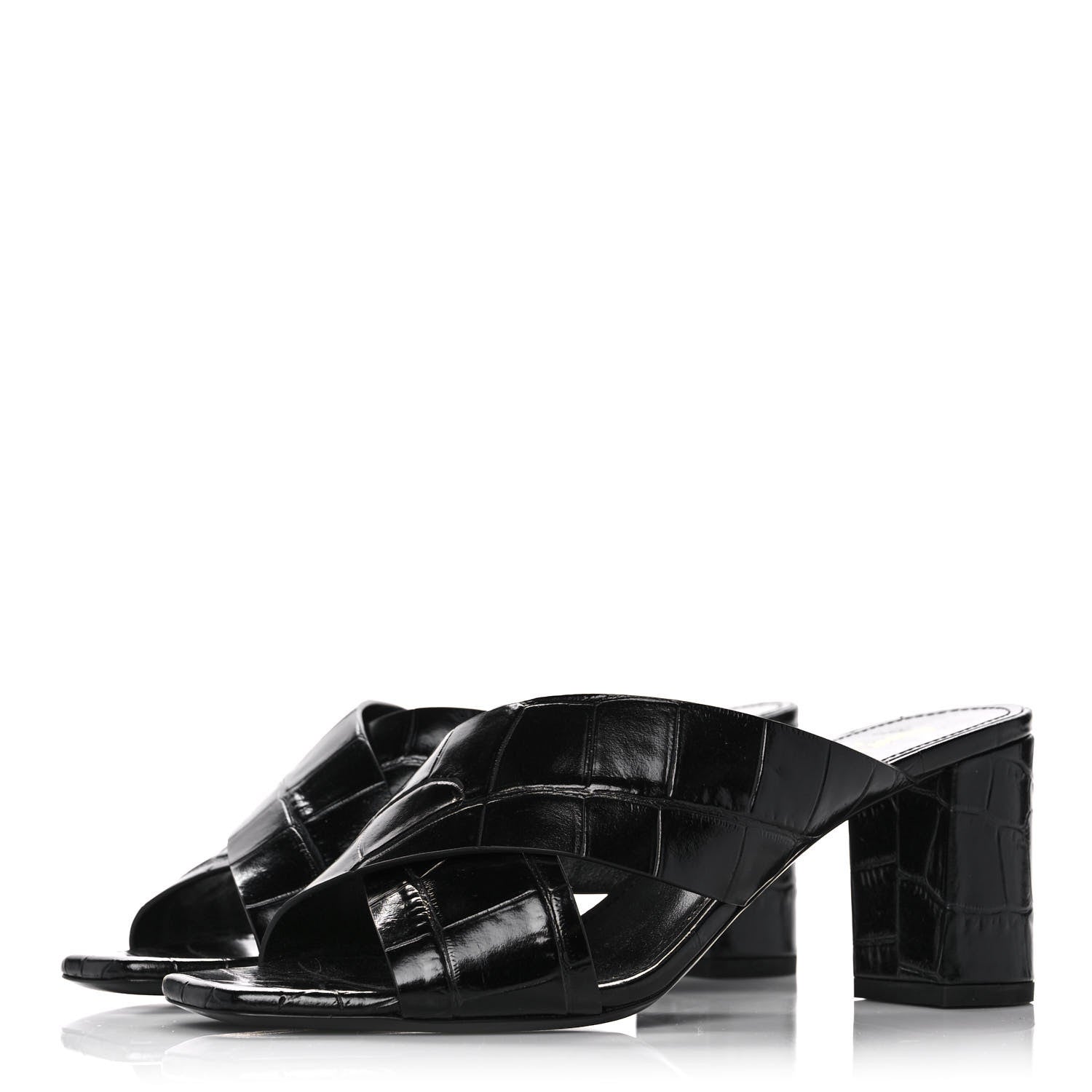 Saint Laurent Crocodile Embossed Calfskin LouLou Mule Sandals 37 Black 3 of 9