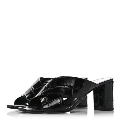 Saint Laurent Crocodile Embossed Calfskin LouLou Mule Sandals 37 Black 3 of 9