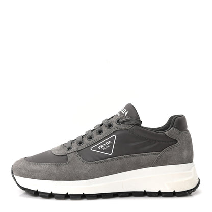 Prada Re-Nylon Suede Metal Triangle Logo Quilted 45mm Sneakers 38 Ghiaia 1 of 11