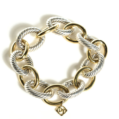 David Yurman Sterling Silver 18K Yellow Gold 17mm Extra Large Oval Link Bracelet 1 of 9