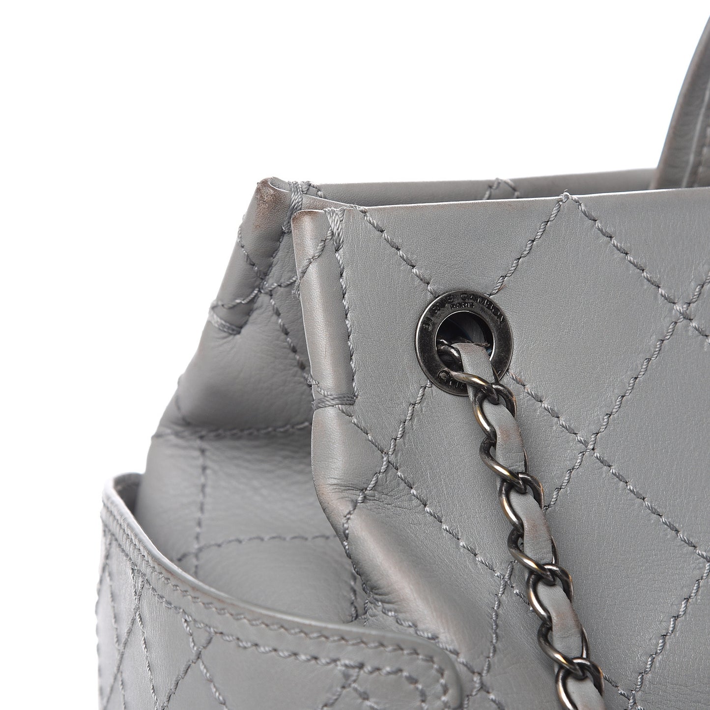 Grained Calfskin Small CC Pocket Tote Grey