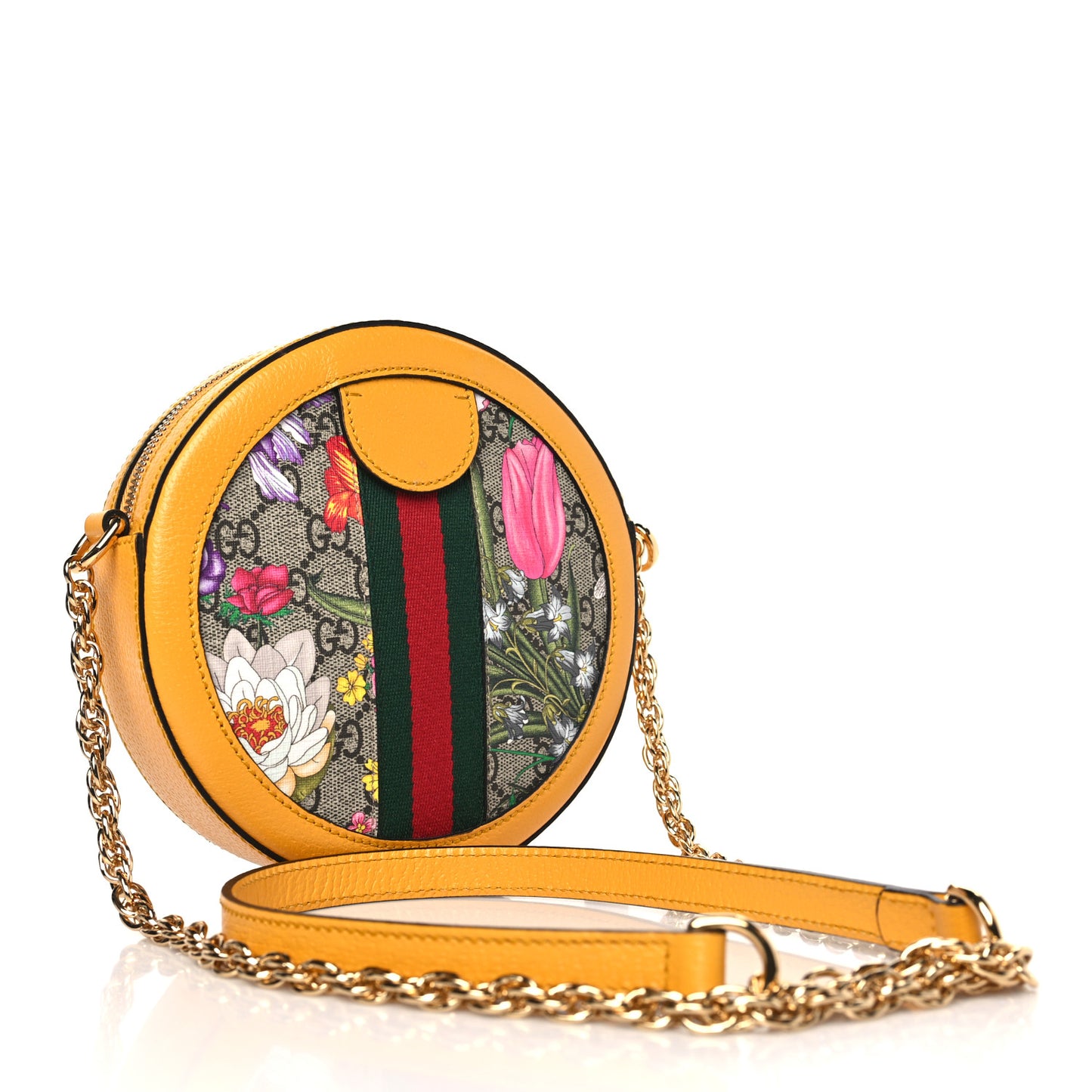GG Supreme Monogram Flora Web Mini Ophidia Round Shoulder Bag Beige Multicolor Crop