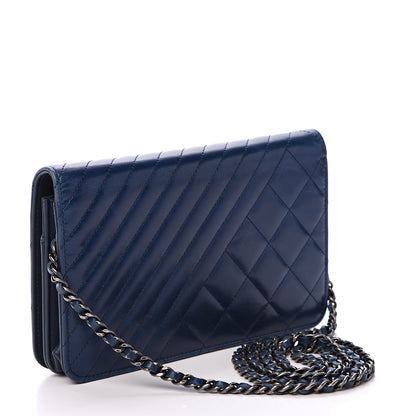 Chanel Glazed Calfskin Quilted Coco Boy Wallet On Chain WOC Blue 2 of 14