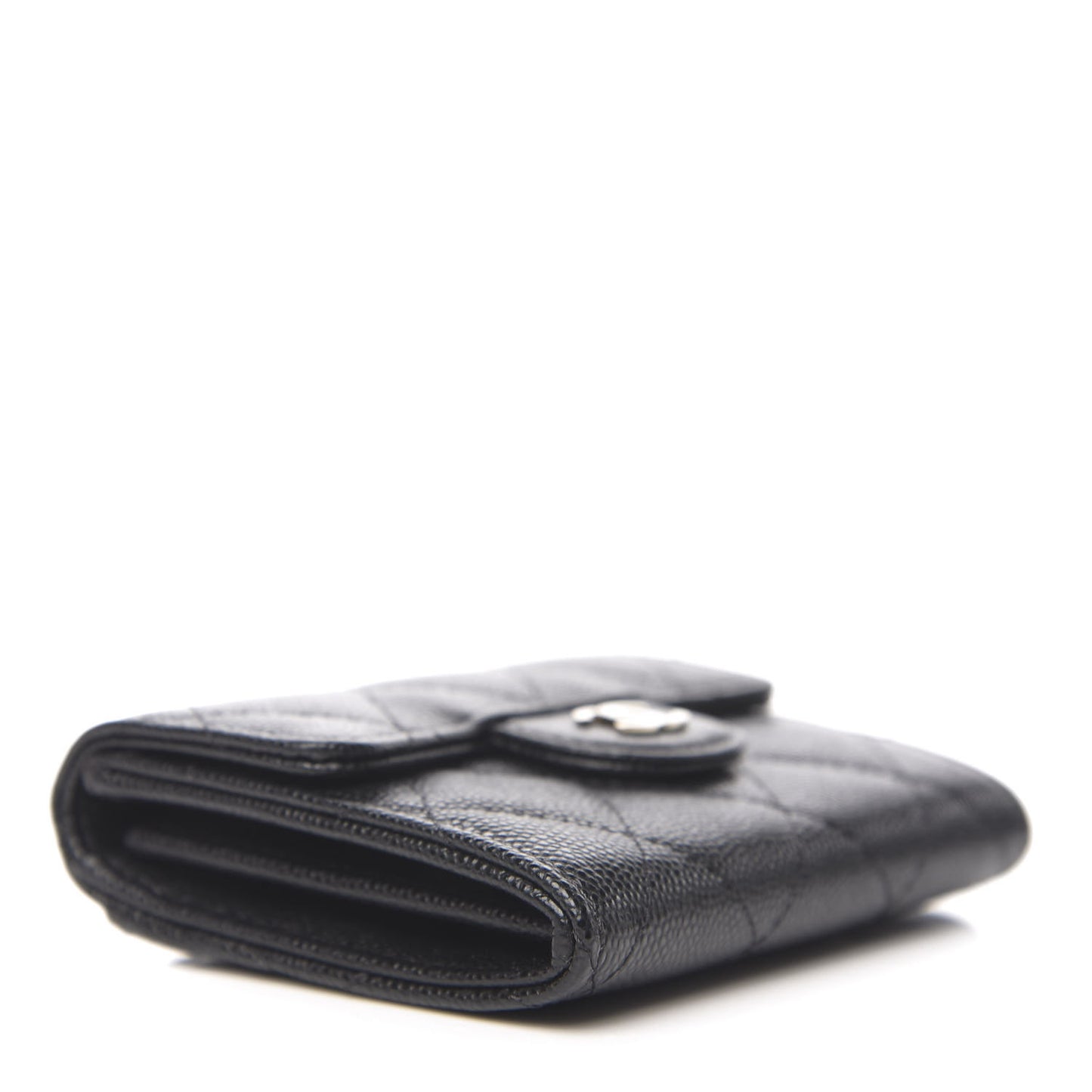 Caviar Quilted Flap Card Holder Wallet Black