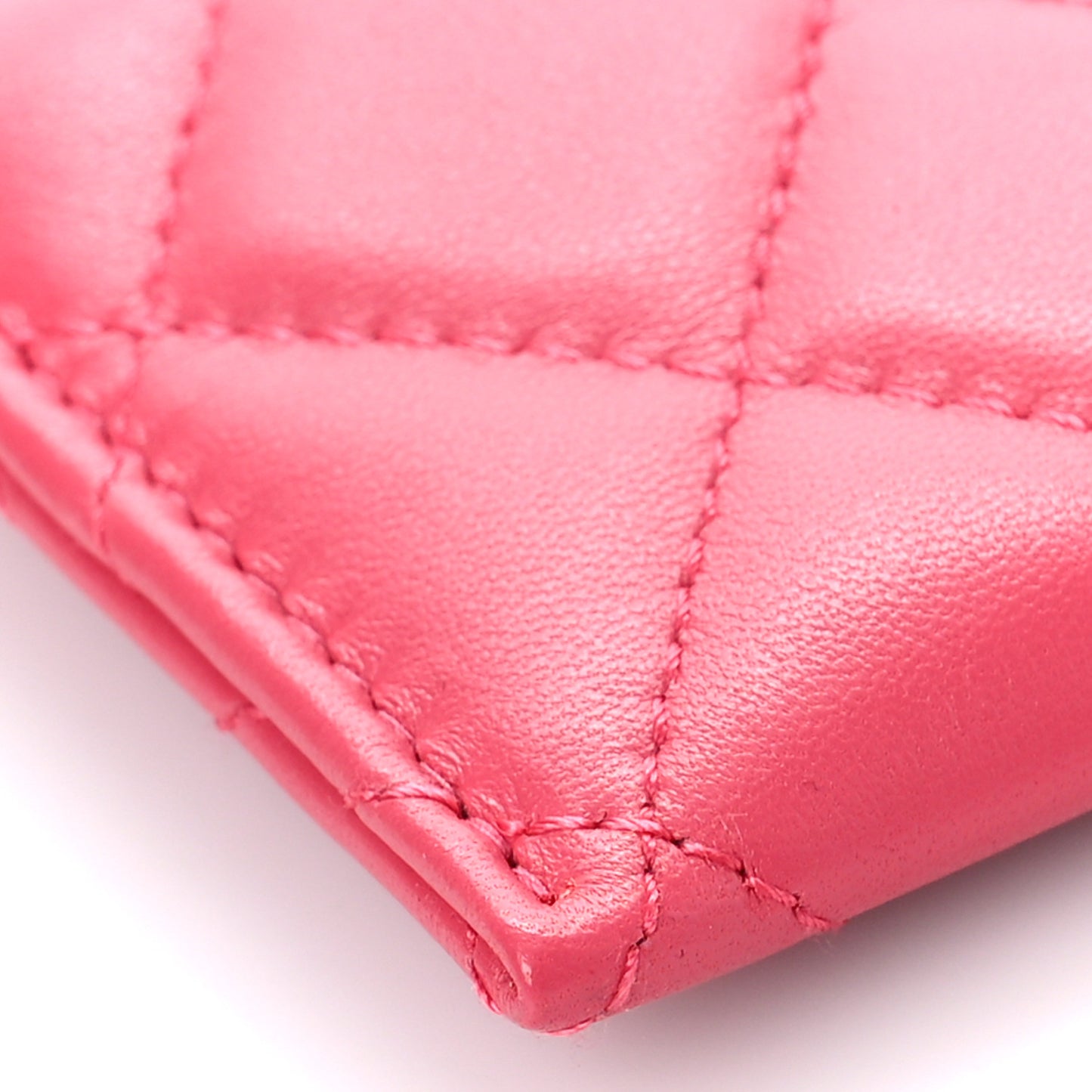 Lambskin Quilted Card Holder Pink