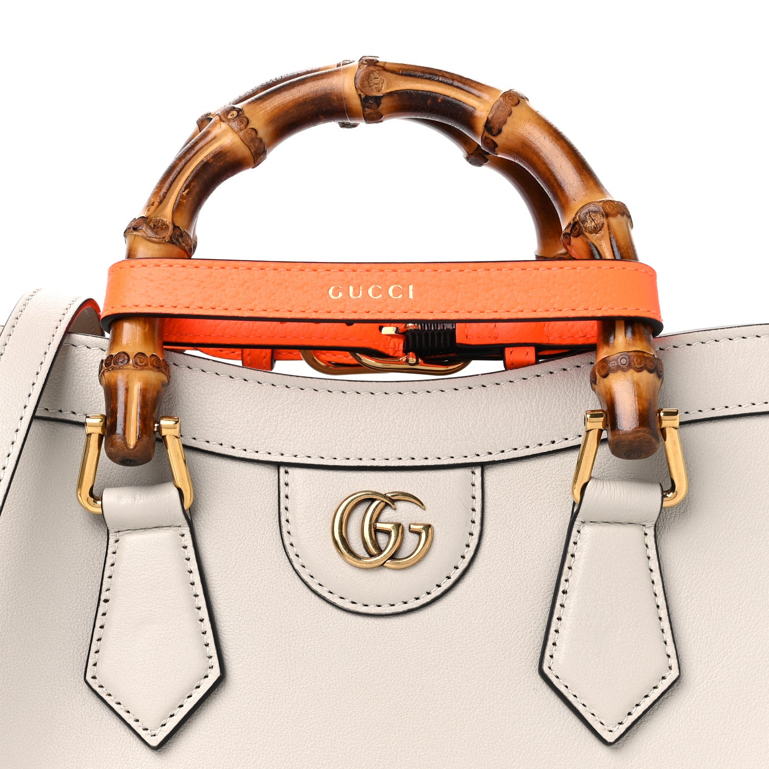 Gucci Wonka Grain Calfskin Small Diana Tote Bag Mystic White Orange Fluo 8 of 10