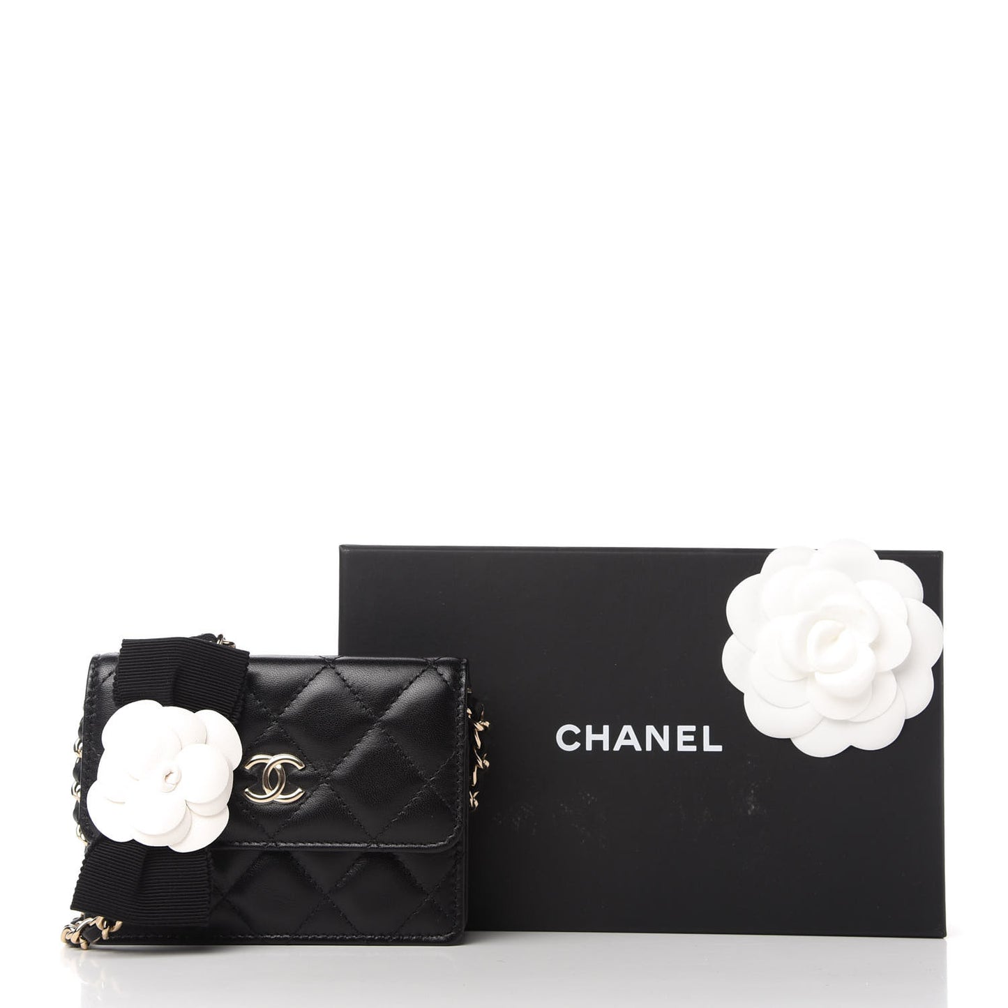 Lambskin Quilted My Chanel Lady Card Holder On Chain Black