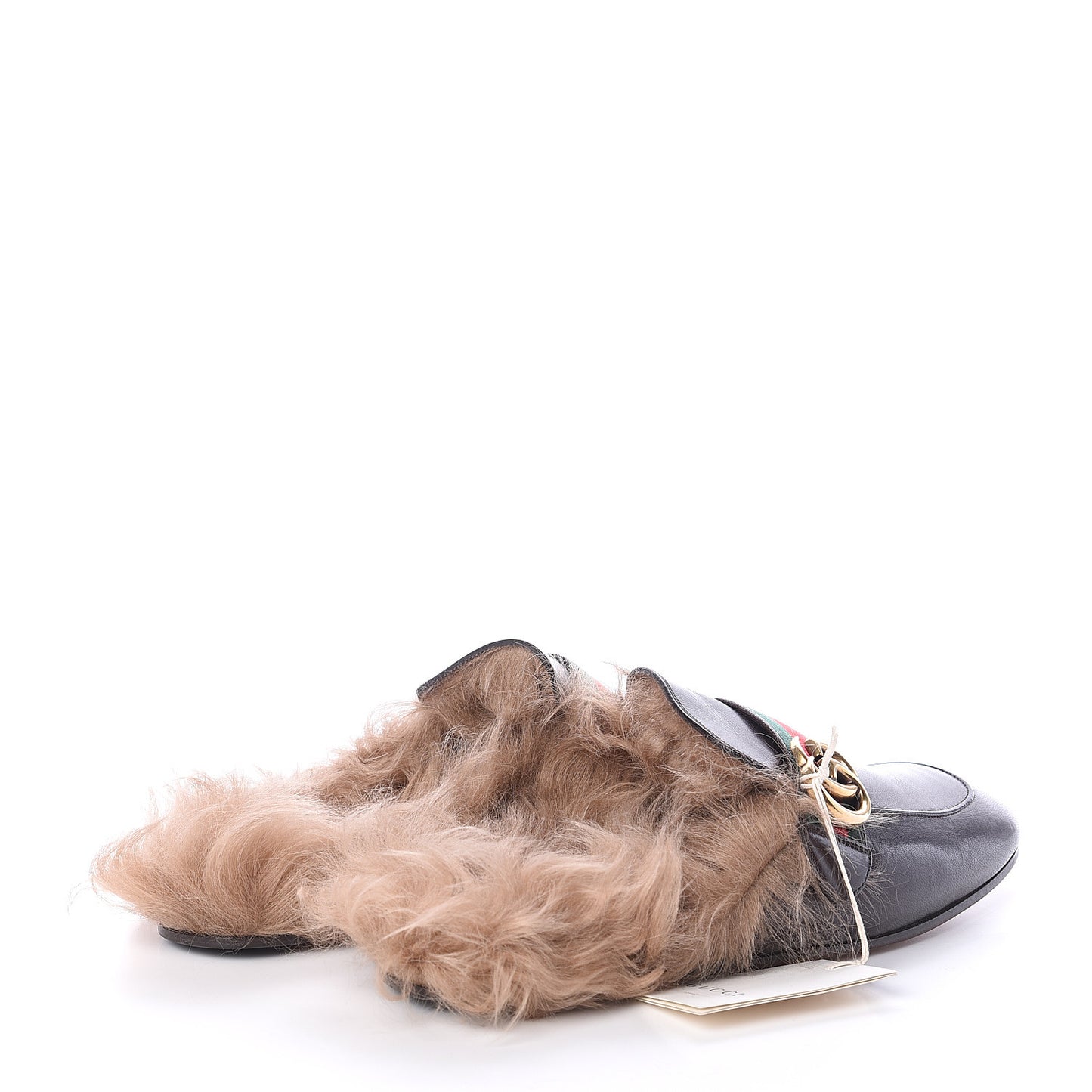 Goatskin Fur Web GG Mens Princetown Slippers 7 Cocoa