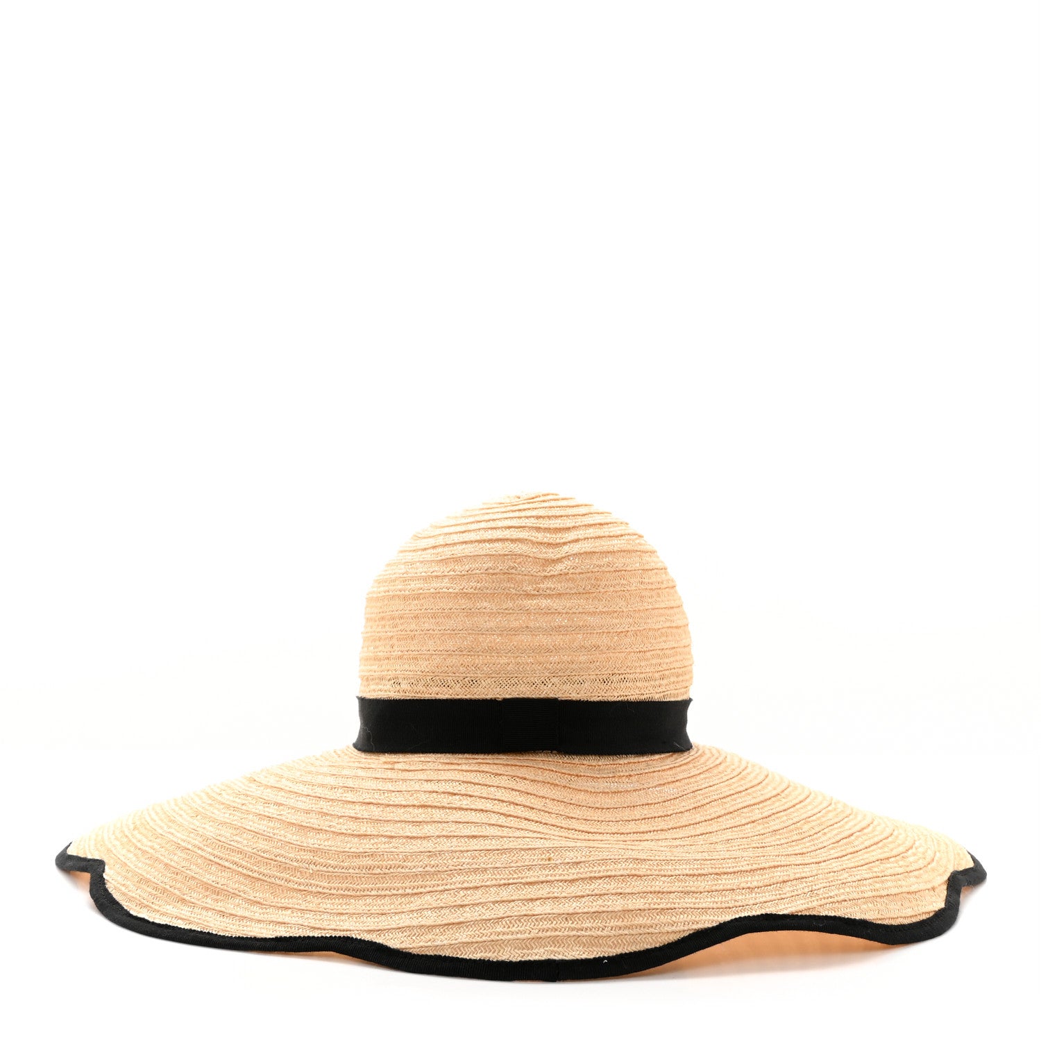 Chanel Straw Grosgrain Wide Brim Hat M Beige Black 6 of 11