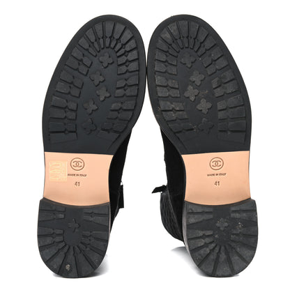 Chanel Suede Quilted CC Lace Up Combat Boots 41 Black 5 of 11