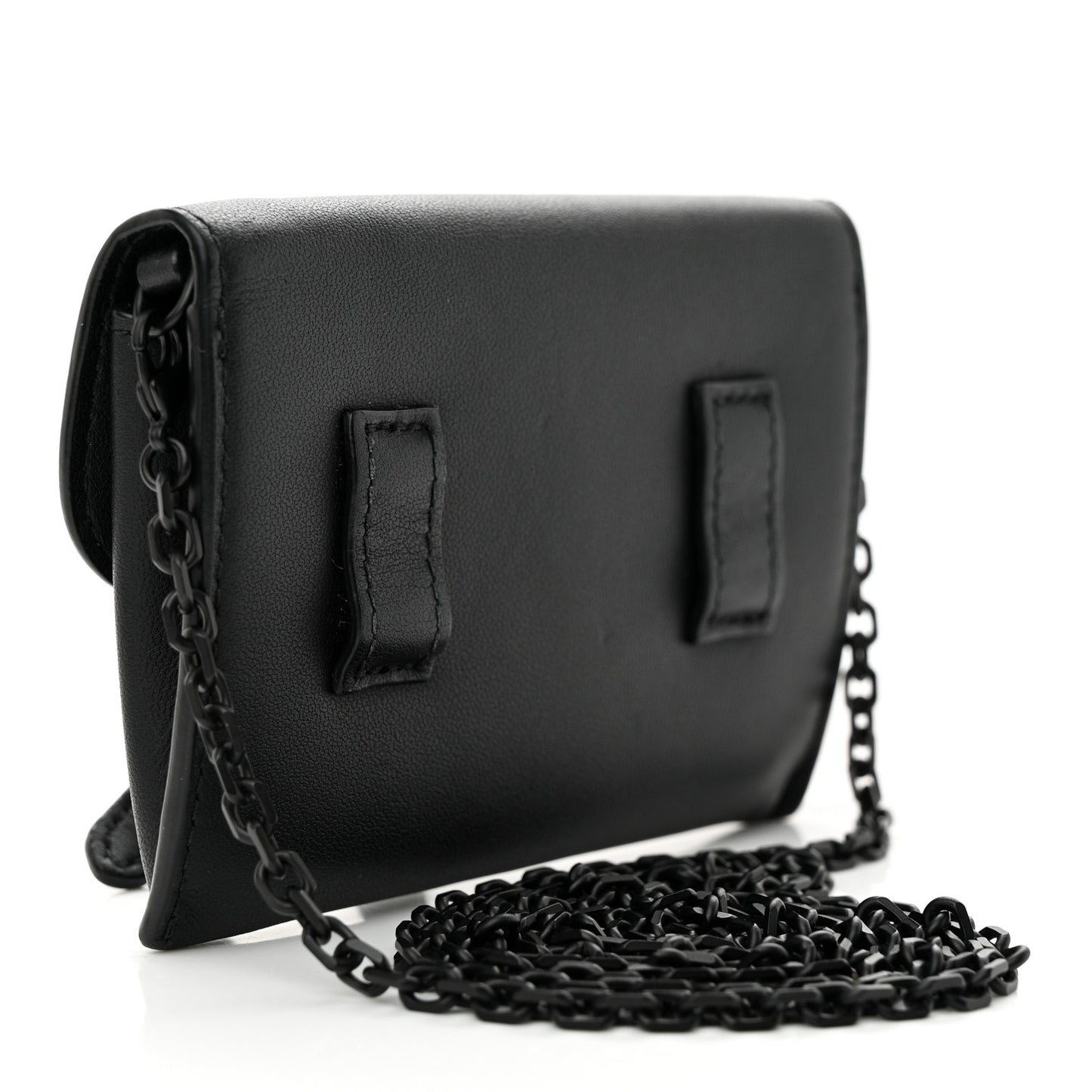 Ultra Matte Calfskin Nano Saddle Chain Pouch Black