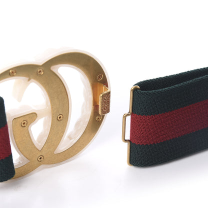 Gucci Elastic Web Crystal Embellished Plexiglass GG Marmont Belt 90 36 Red Green 3 of 4
