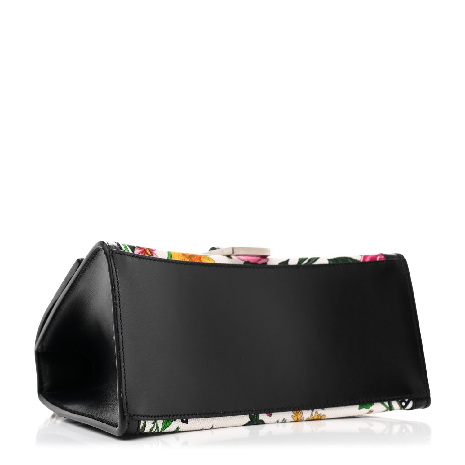 Balenciaga X GUCCI Canvas Boarded Plutone Calfskin Flora Logo Print Small Hourglass Top Handle Bag White Multicolor Black 4 of 10