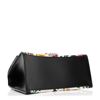 Balenciaga X GUCCI Canvas Boarded Plutone Calfskin Flora Logo Print Small Hourglass Top Handle Bag White Multicolor Black 4 of 10