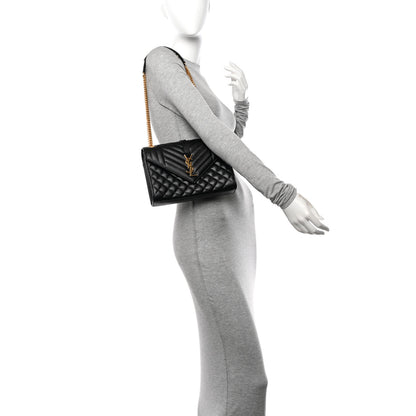 Saint Laurent Grain De Poudre Textured Mixed Matelasse Triquilt Medium Monogram Satchel Black 2 of 9