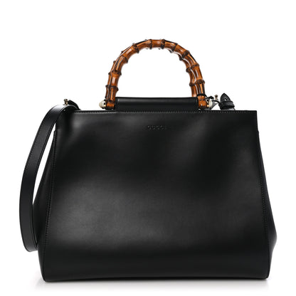 Gucci Nappa Bamboo Medium Nymphaea Top Handle Bag Black 1 of 10