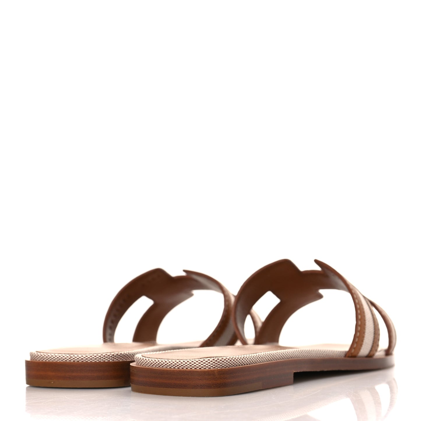 Calfskin Canvas Oran Sandals 37 Noisette Beige Dore