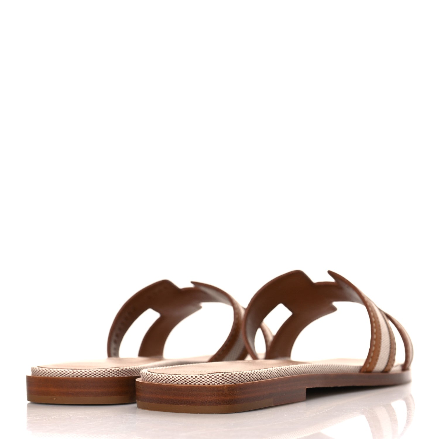 Hermes Calfskin Canvas Oran Sandals 37 Noisette Beige Dore 4 of 9