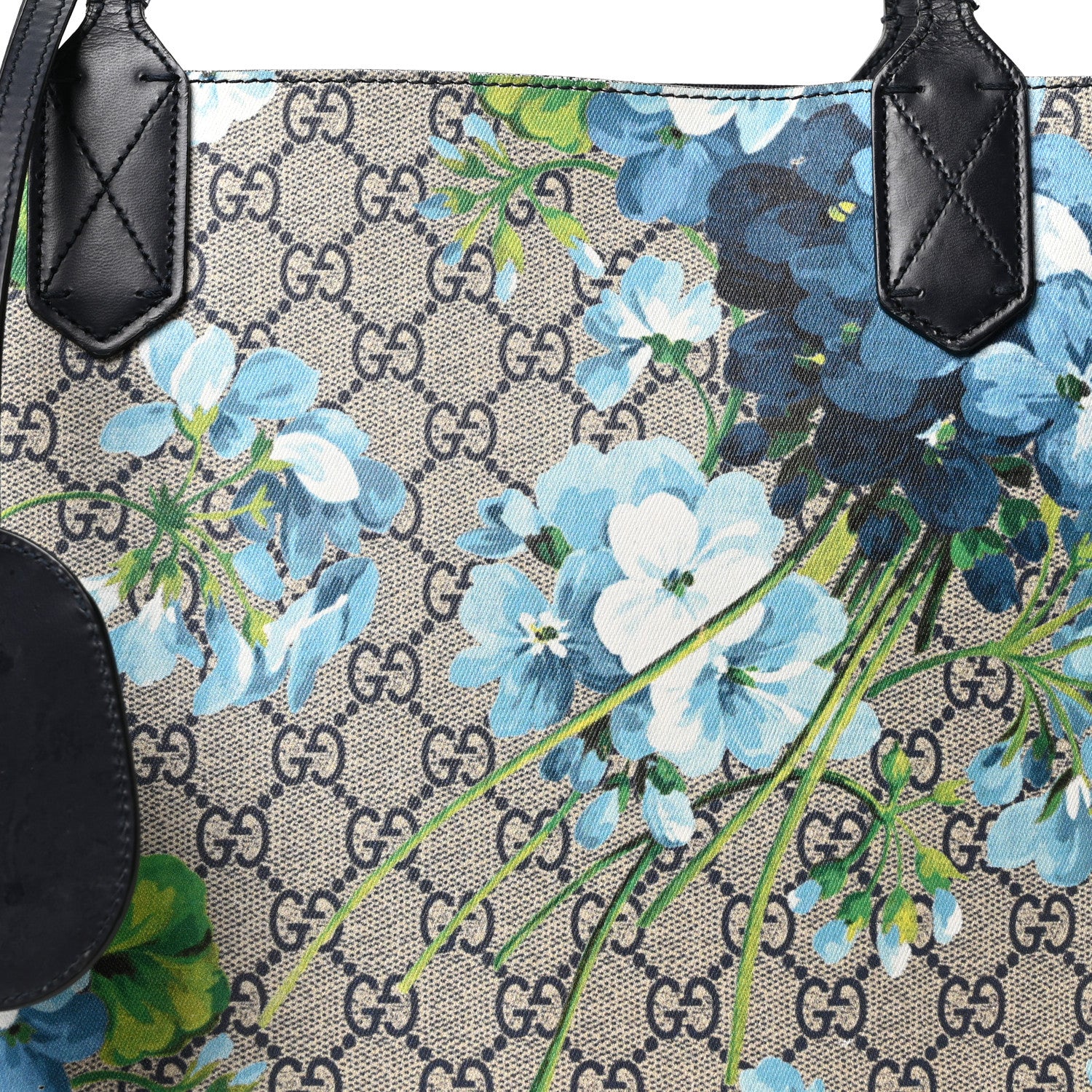Gucci GG Supreme Monogram Blooms Medium Reversible Tote Beige Blue