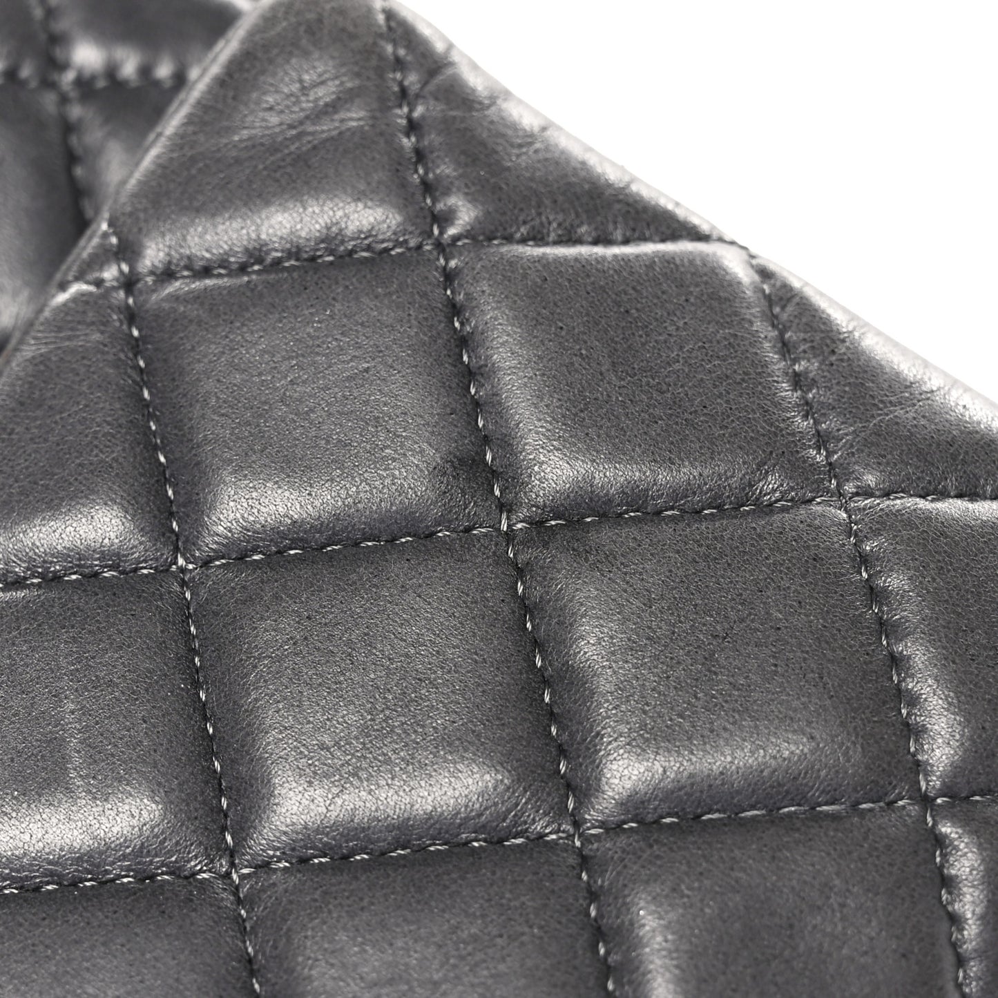 Lambskin Quilted Medium Double Flap Dark Grey
