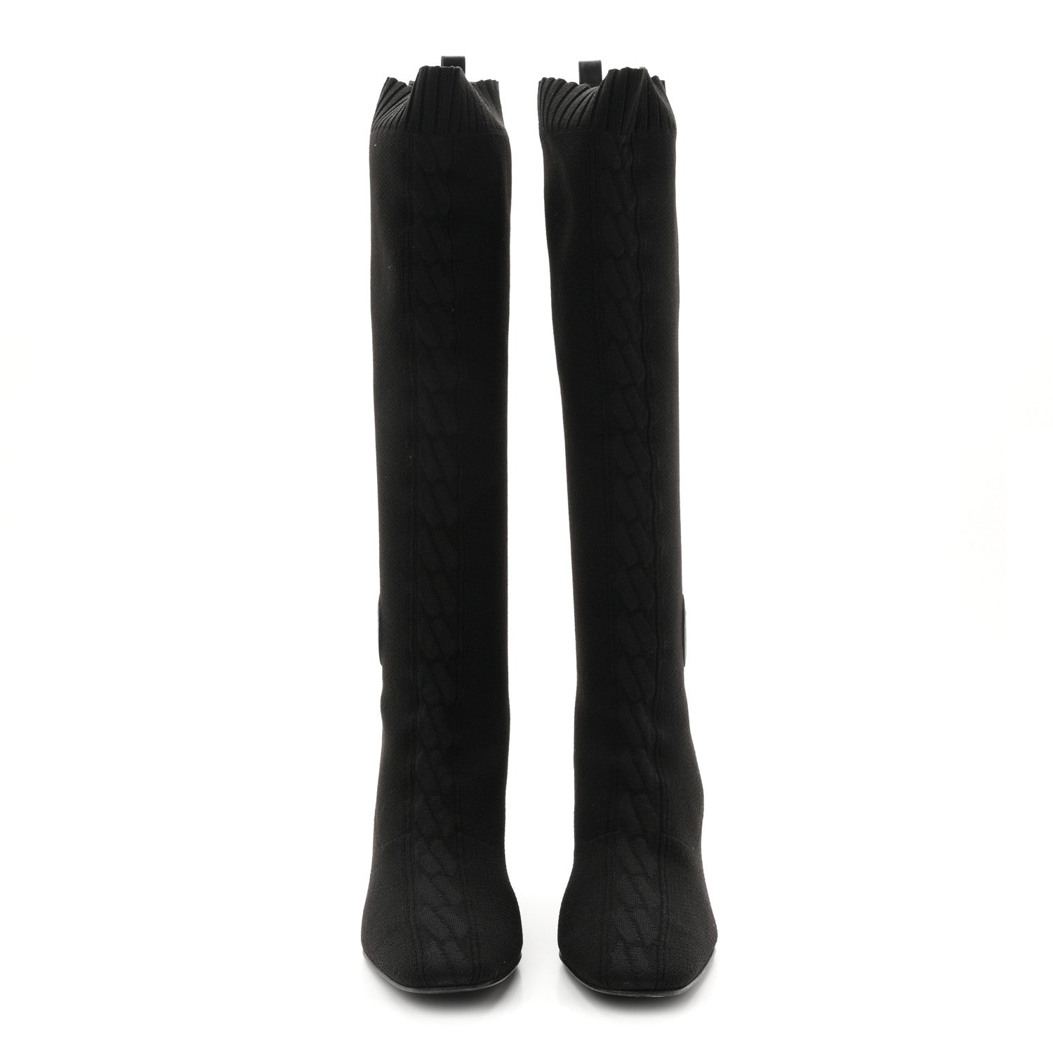 Hermes Knit Calfskin Fontaine 60 Boots 37 Black 3 of 9
