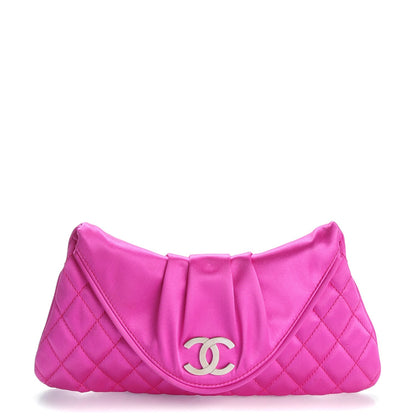 Chanel Satin Quilted Flap Clutch Fuchsia 1 of 7