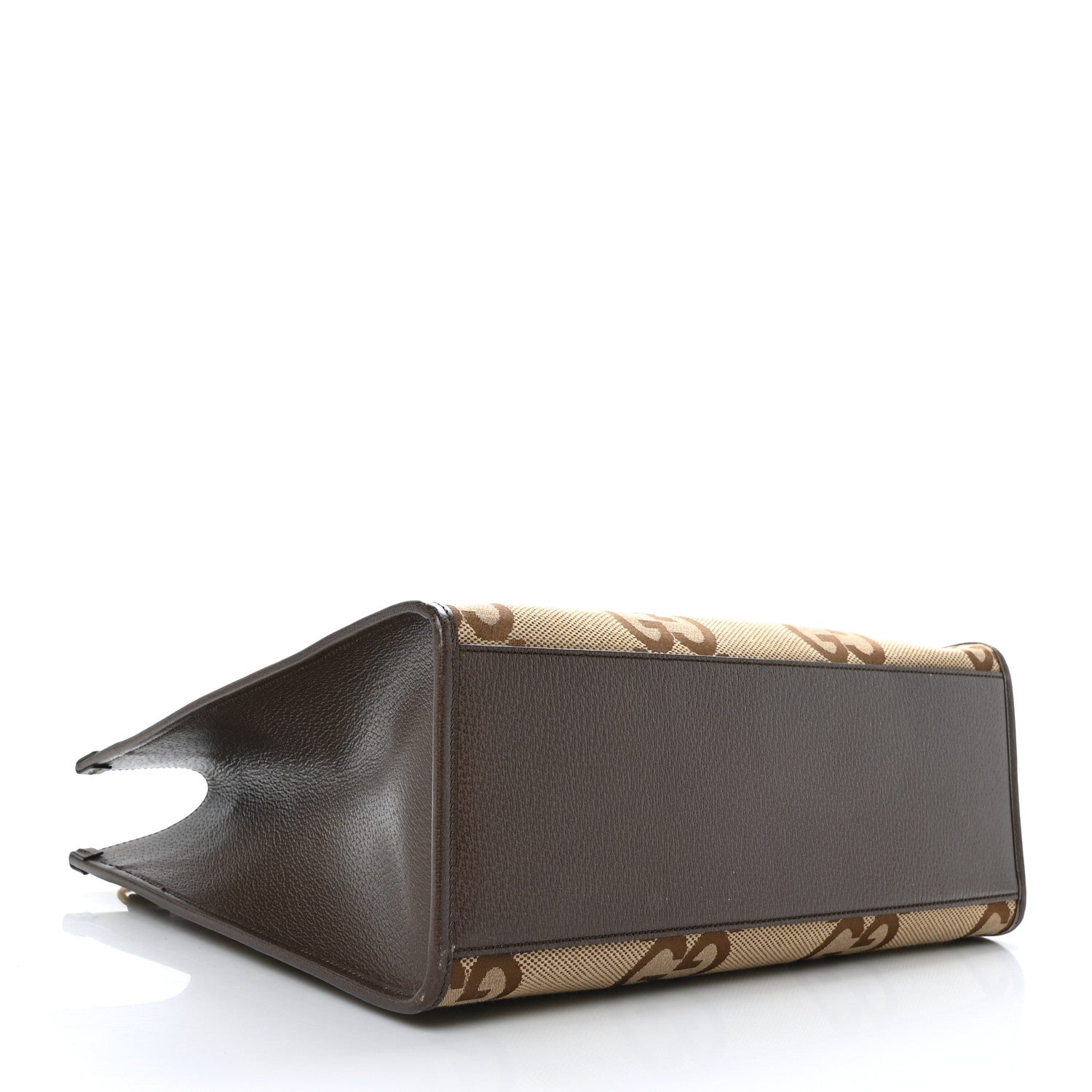 Gucci Monogram Jumbo GG Textured Dollar Calfskin Web Tote Bag Camel Ebony New Acero 3 of 9