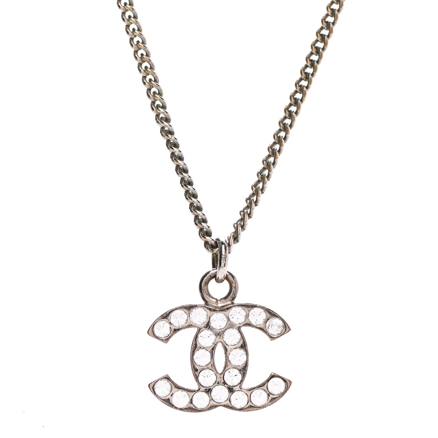 Chanel Crystal Timeless CC Necklace Silver 4 of 7