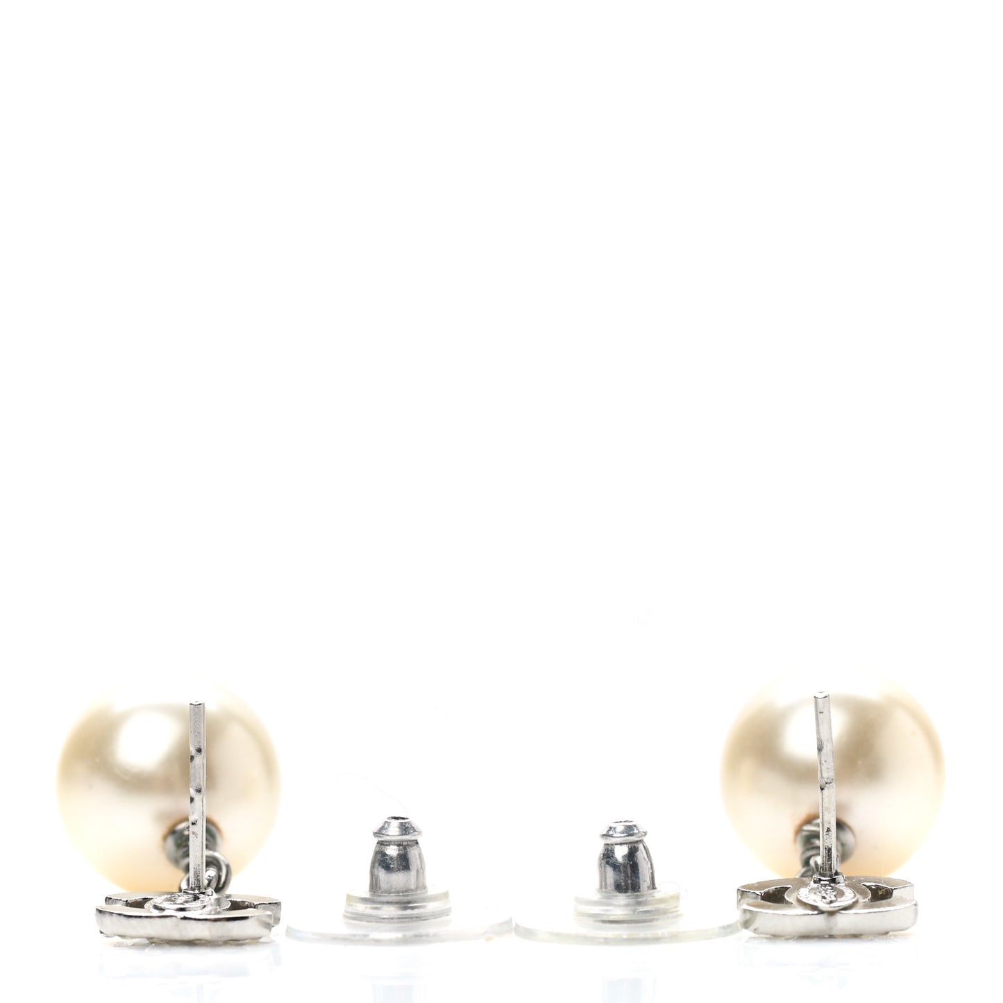 Crystal Pearl CC Drop Earrings Silver