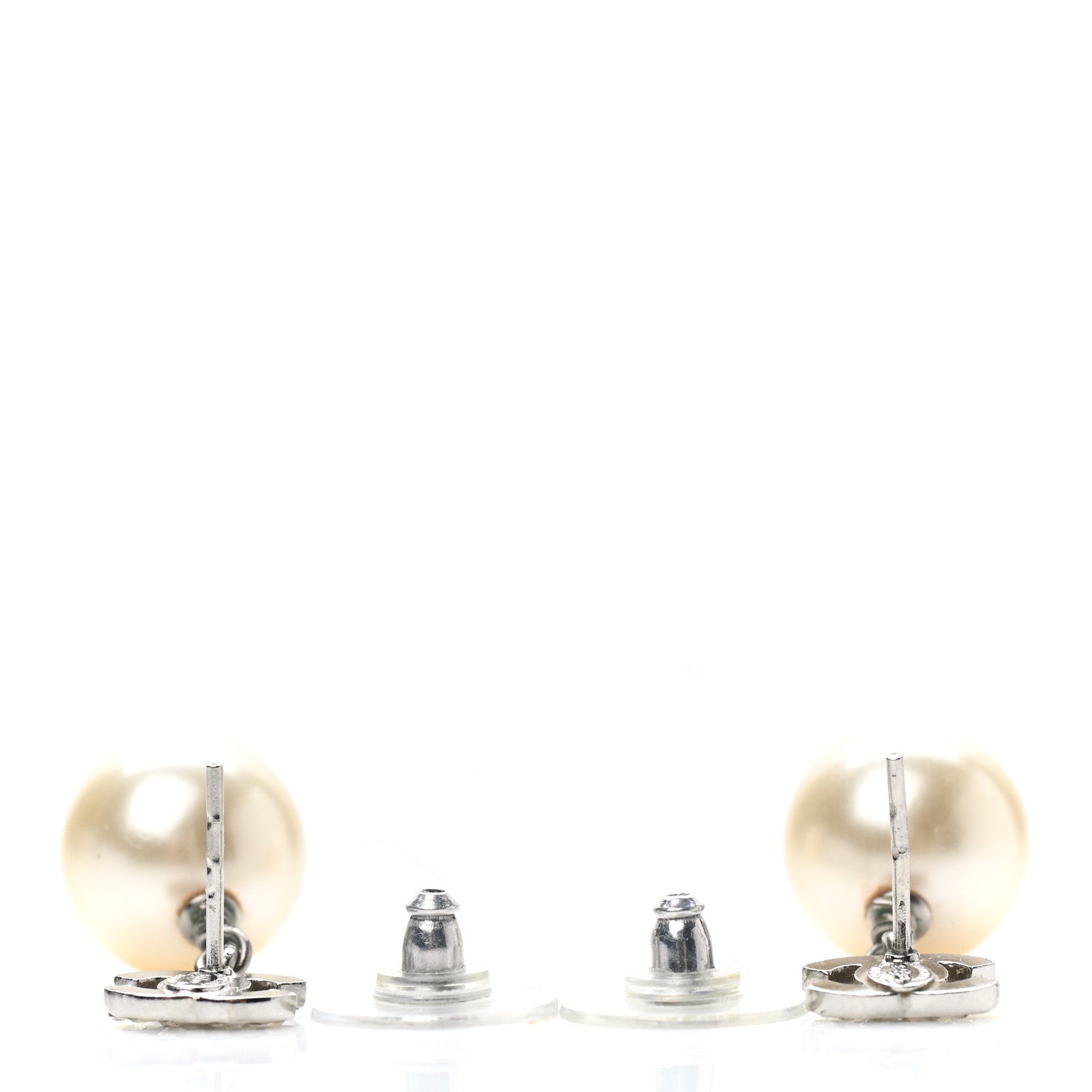 Chanel Crystal Pearl CC Drop Earrings Silver 3 of 4
