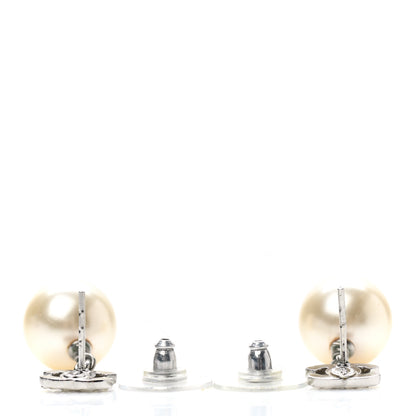 Chanel Crystal Pearl CC Drop Earrings Silver 3 of 4