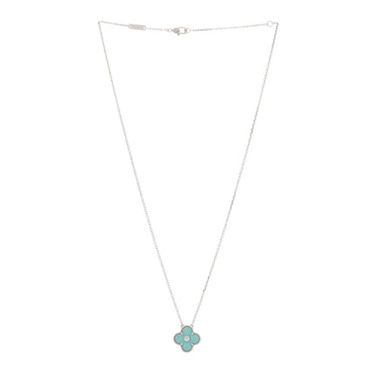 Van Cleef & Arpels 18K White Gold Diamond Celadon Green Sevres Porcelain Vintage Alhambra Pendant Necklace 2 of 3