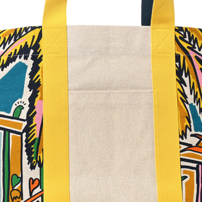 Hermes Cotton Canvas Vue Sur La Dune Beach Bag Outremer Bubble Gum Jaune D'Or 7 of 9