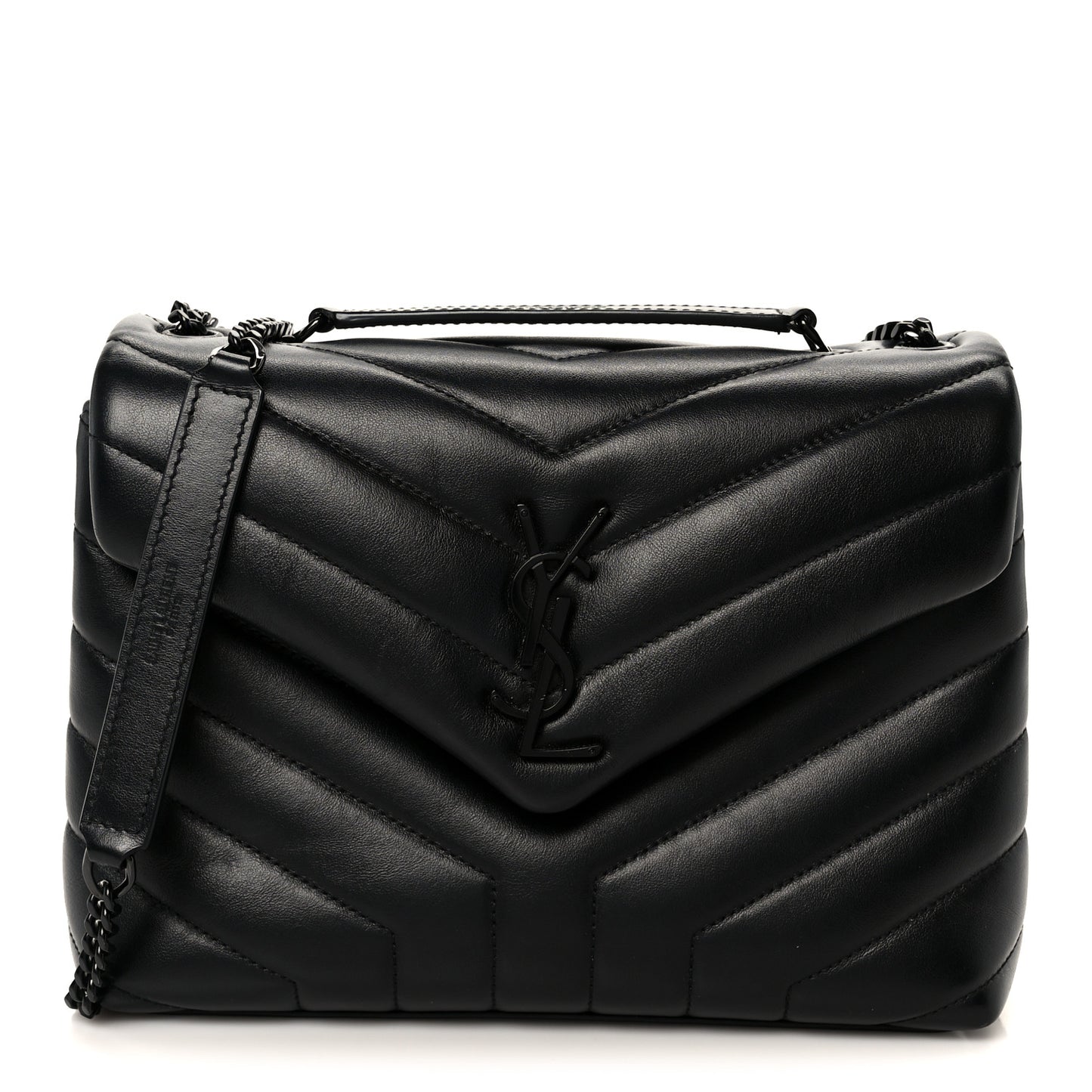 Calfskin Y Quilted Monogram Monochrome Small Loulou Chain Satchel Black