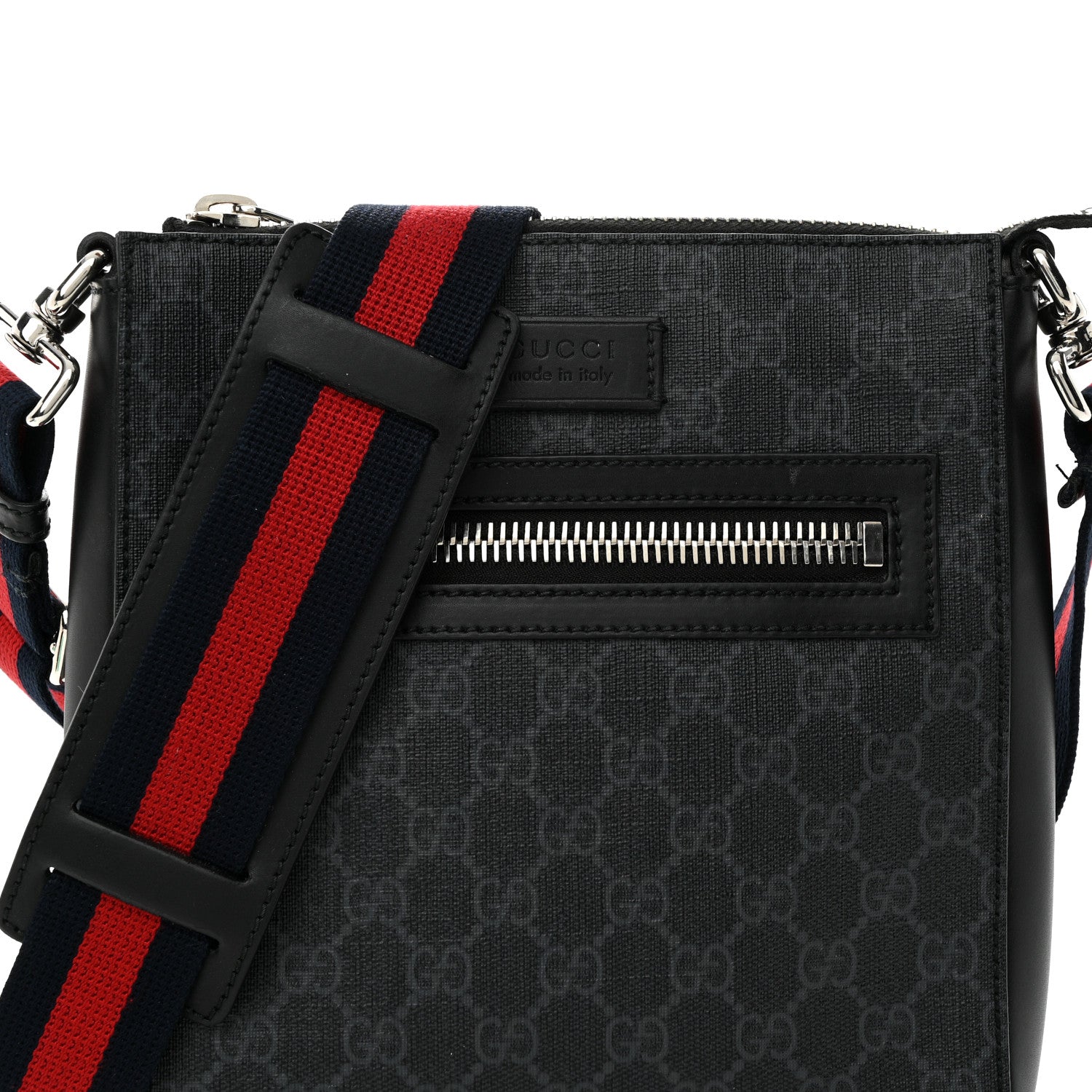 Gucci GG Supreme Monogram Web Small Flat Messenger Bag Black Grey 8 of 12