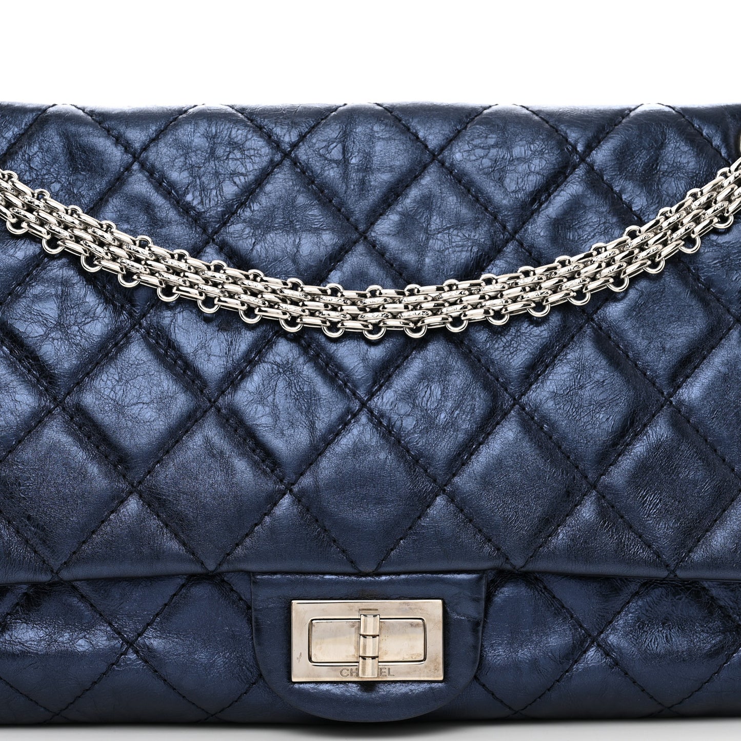 Metallic Aged Calfskin Quilted 2.55 Reissue 228 Flap Blue